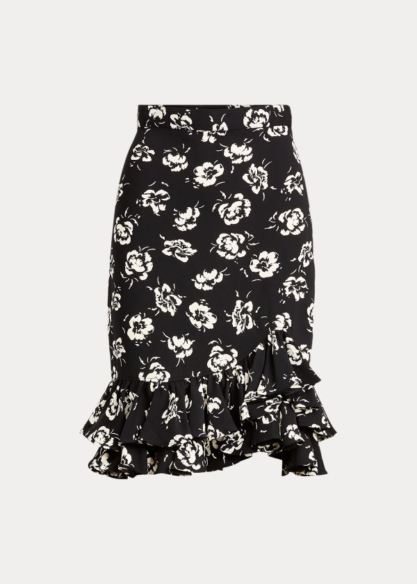 Falda Polo Ralph Lauren Mujer Negros / Blancos - Flounce-Hem Satin - FOMZQ1642